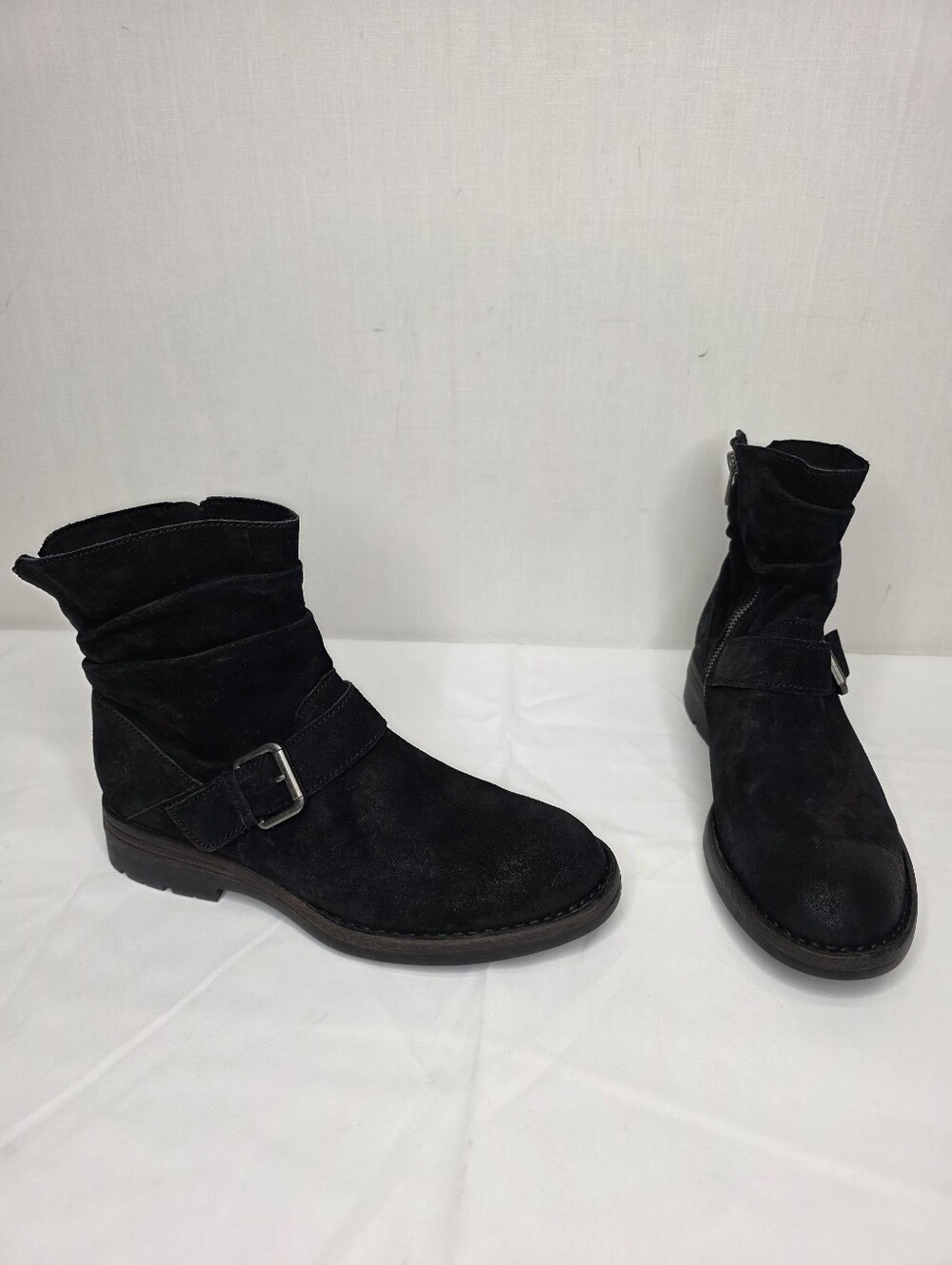 Børn Black Suede Leather Moto Ankle Boots Slouch Buckle Moto Booties 9.5